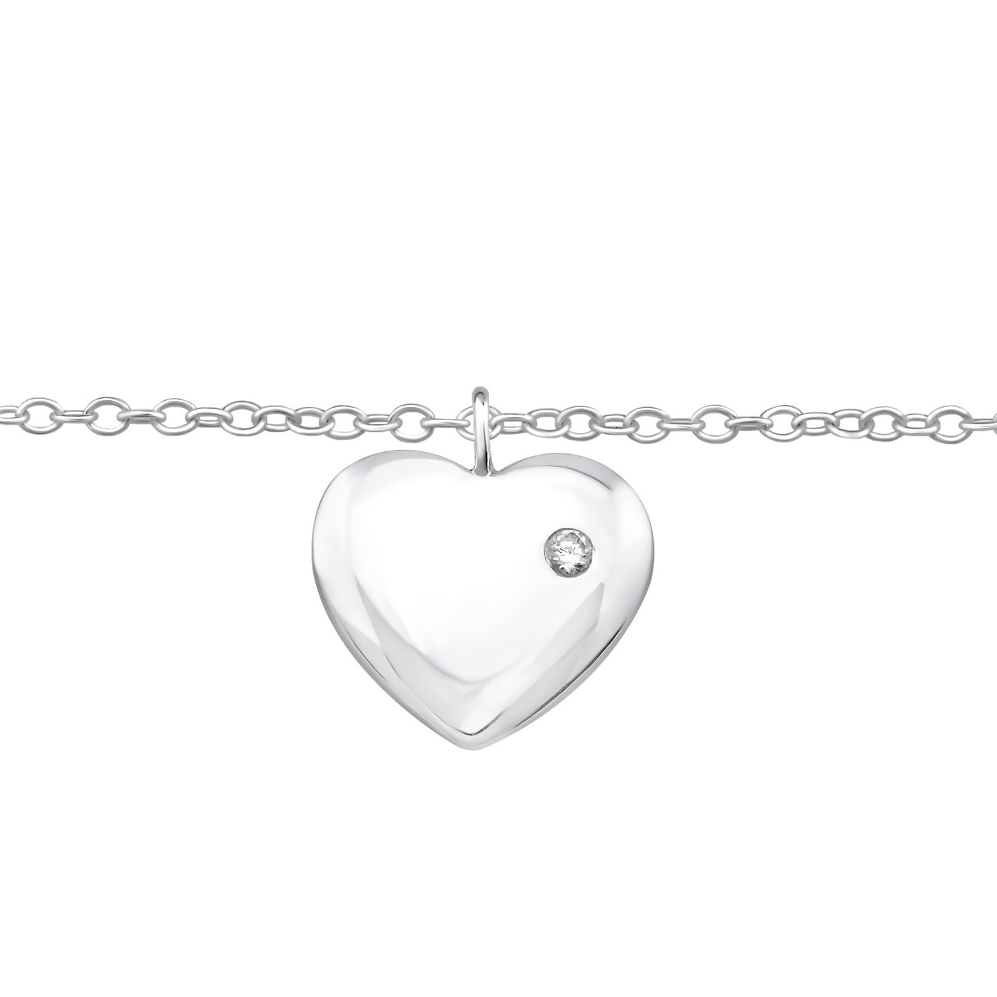 Sterling Silver Heart Pendant with Dainty CZ Solitaire Accent