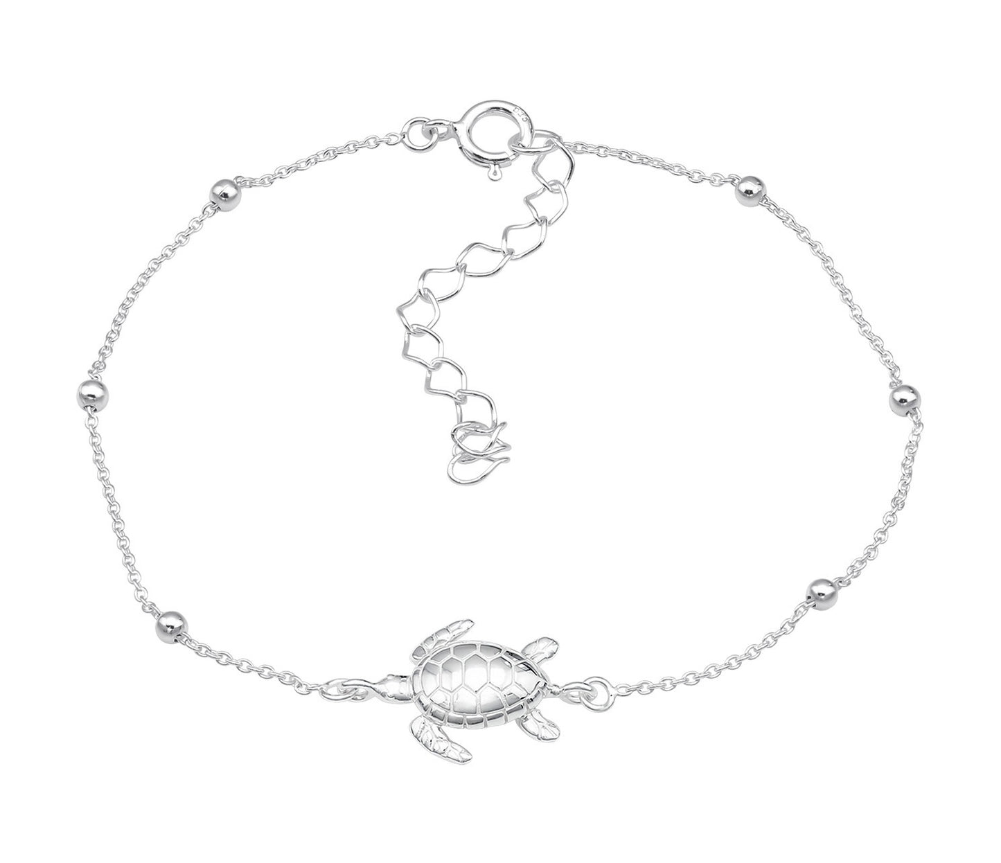 Sterling Silver Ball Chain Anklet with Dainty Turtle Charm