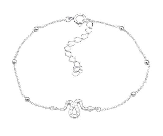 Sterling Silver Ball Chain Anklet with Dainty Snake Charm