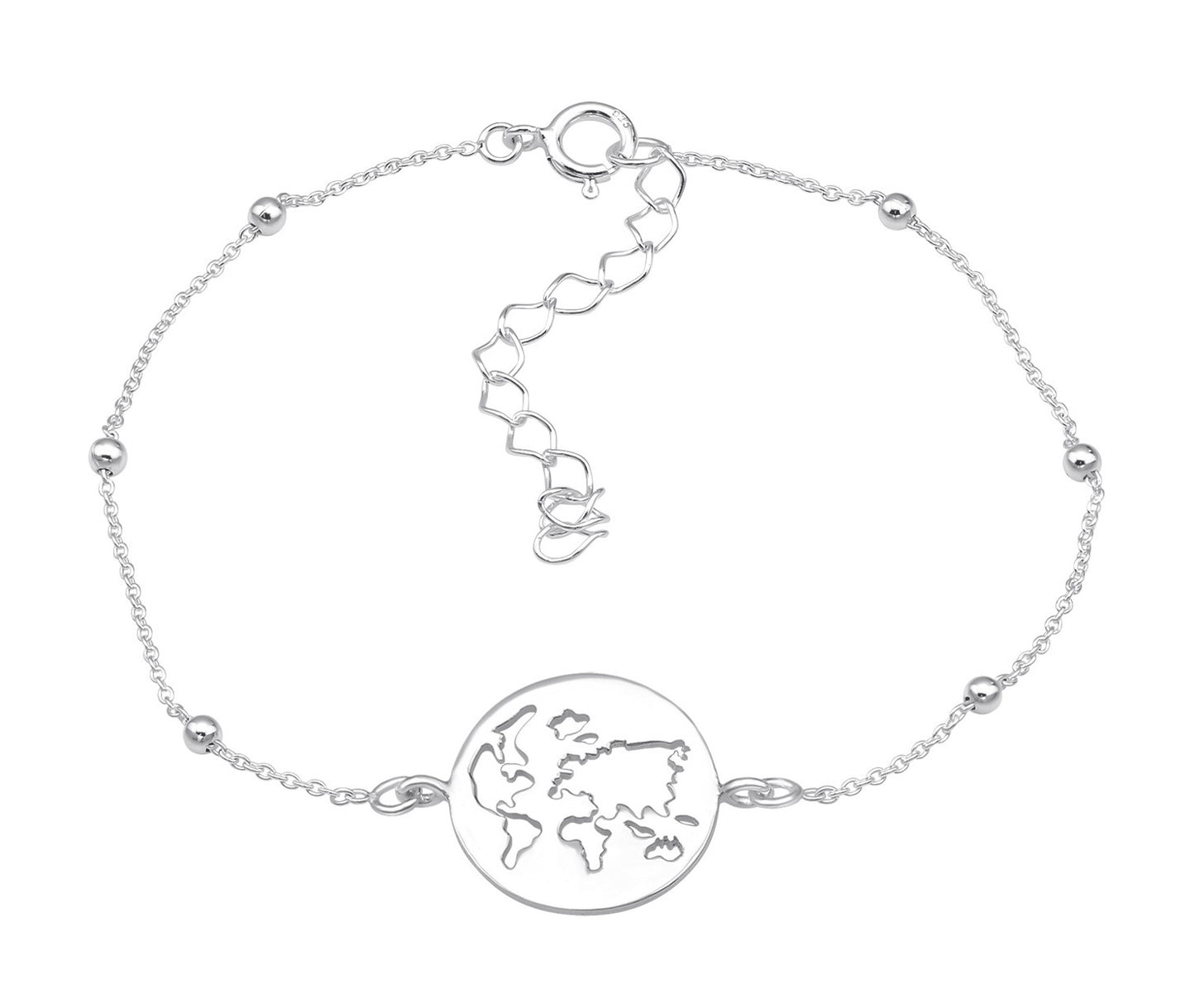 Sterling Silver Ball Chain Anklet with Globe Charm