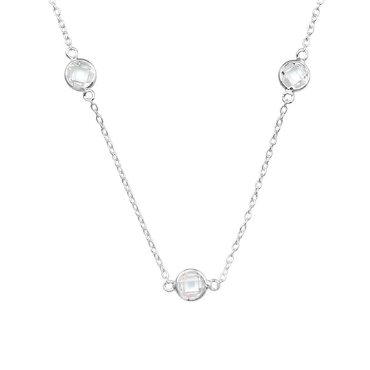 Sterling Silver Station Chain with 3 Checkered Dainty Crystals