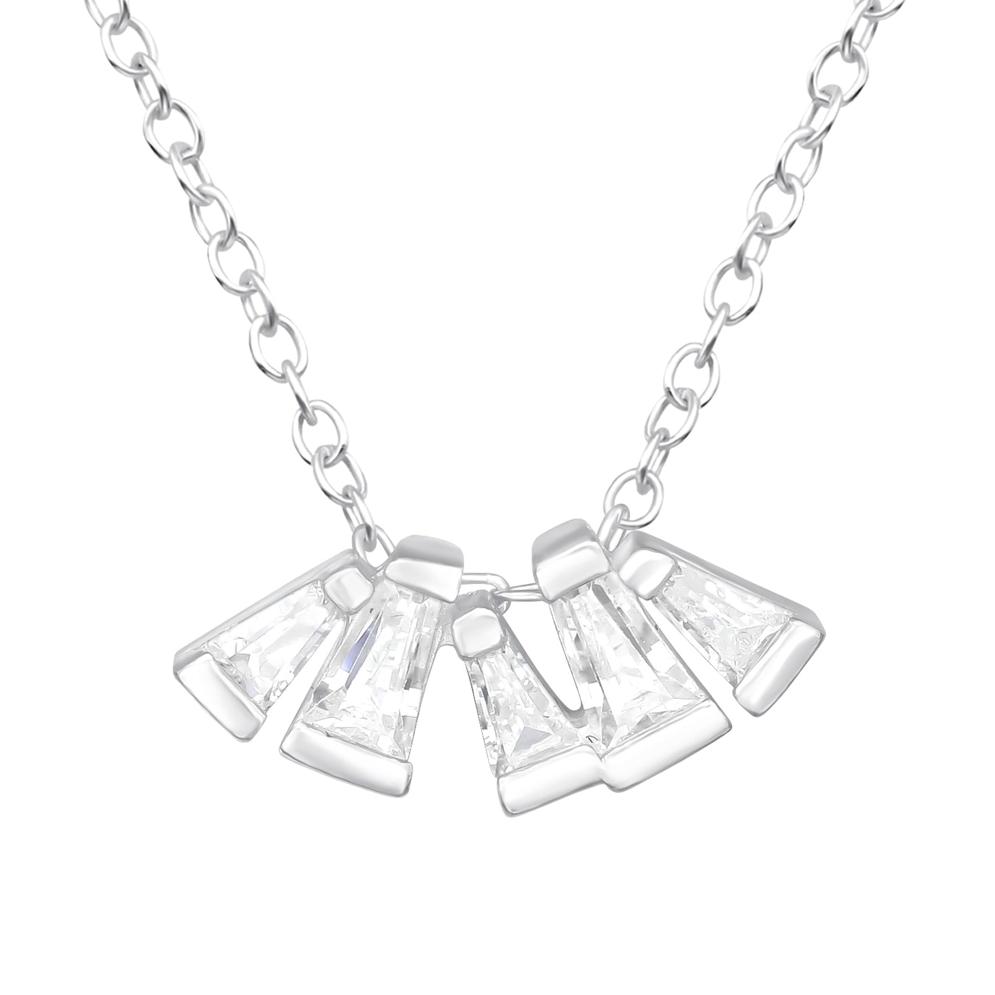 Sterling Silver Dainty Fan Necklace with CZ