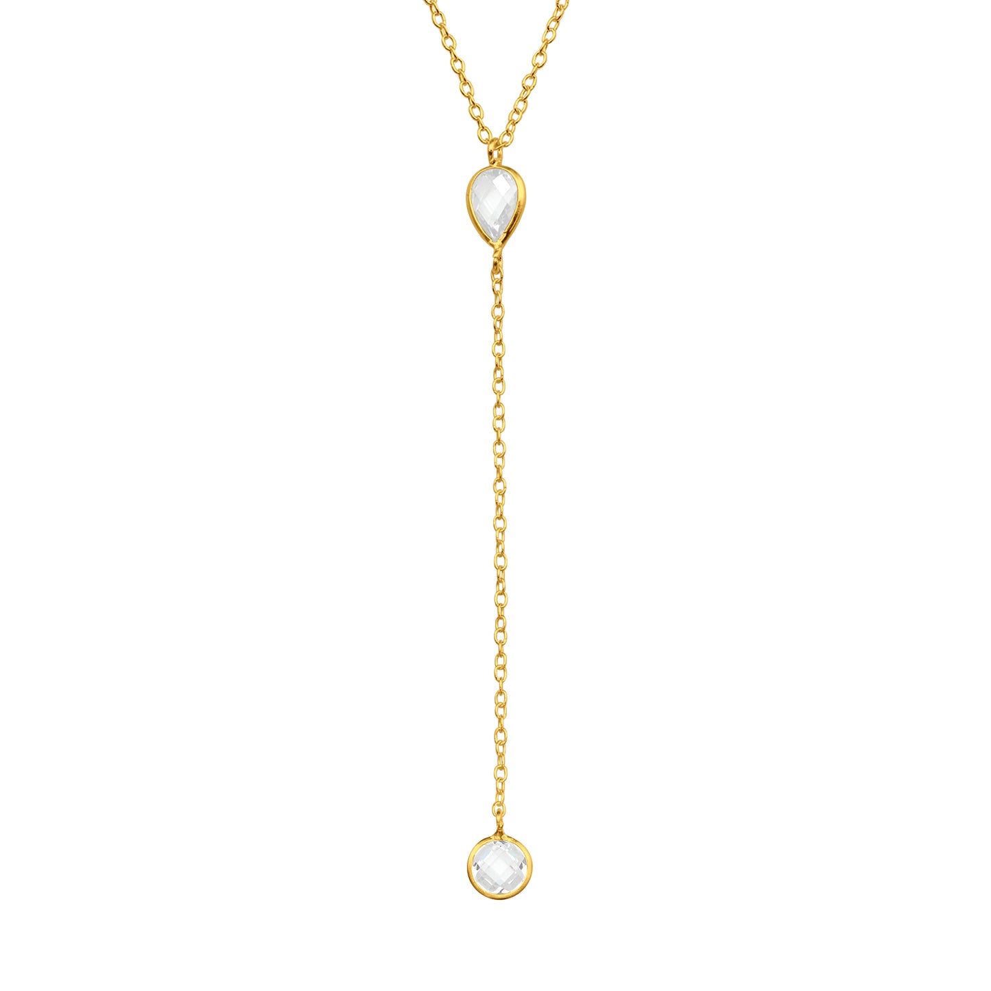 Sterling Silver 18kt Gold Plated Teardrop and Solitaire Y Necklace