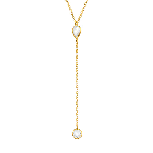 Sterling Silver 18kt Gold Plated Teardrop and Solitaire Y Necklace