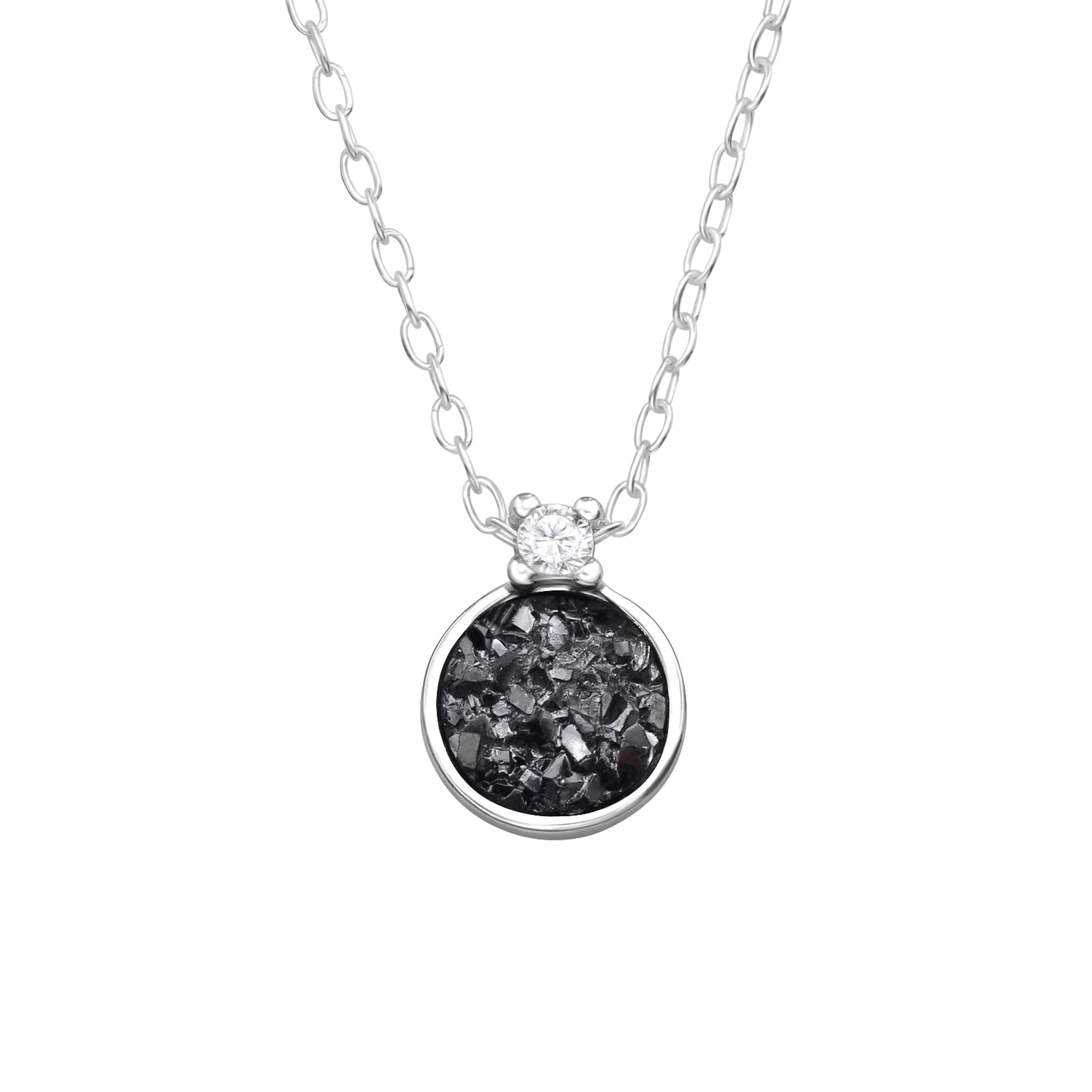 Sterling Silver Jet Druzy and CZ Dainty Timeless Necklace