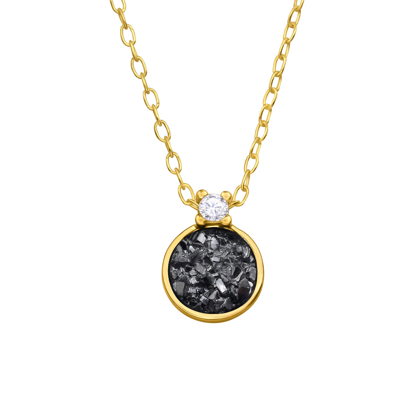 Sterling Silver 18kt Gold Plated Jet Druzy and CZ Dainty Timeless Necklace