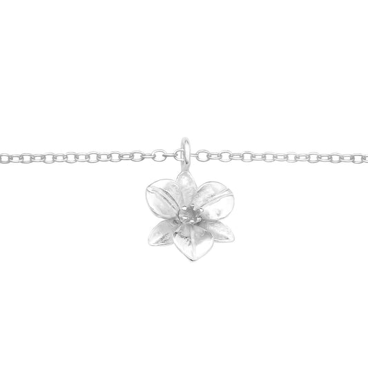 Sterling Silver Anklet with Orchid Charm