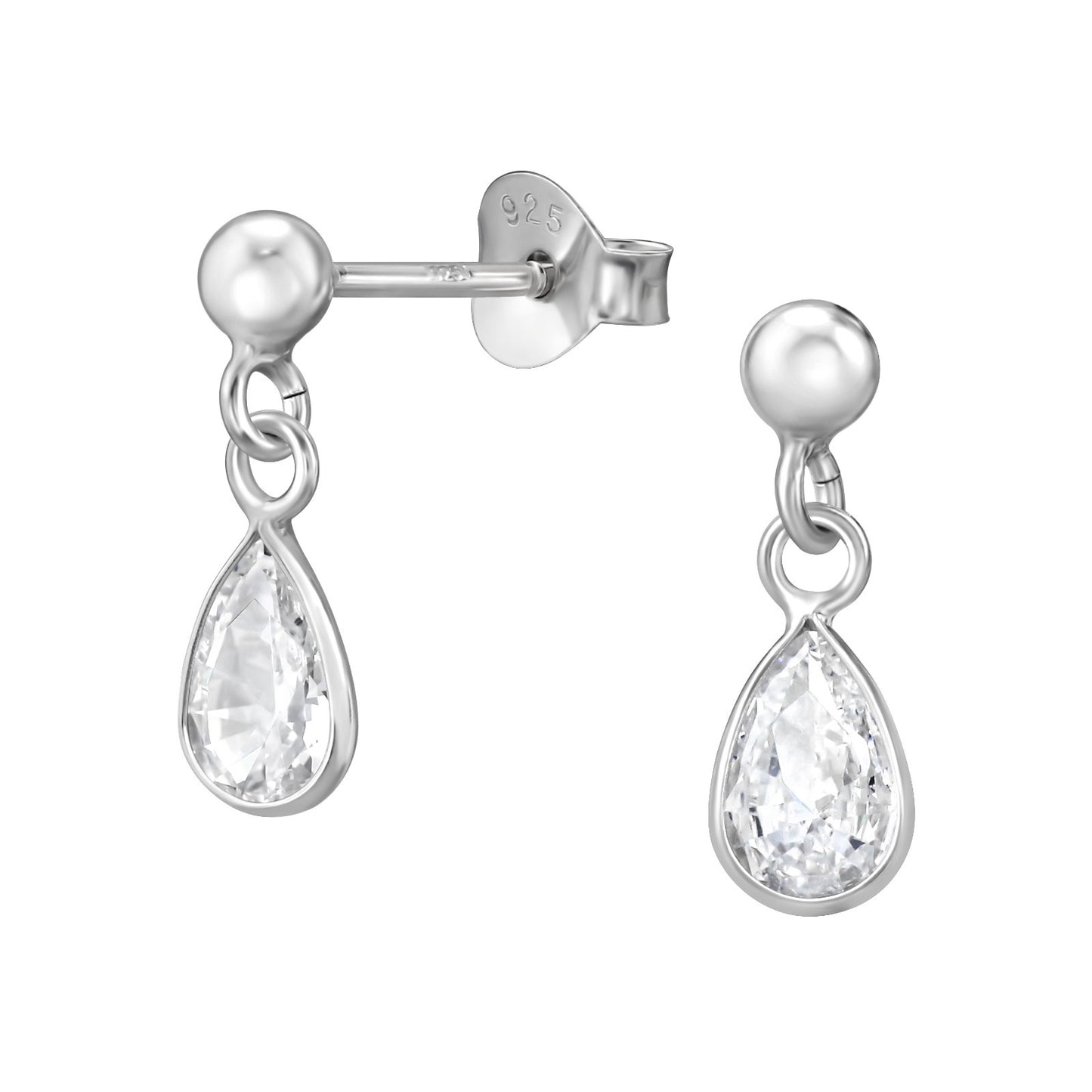 Sterling Silver Platinum Dainty Drop Stud Earrings