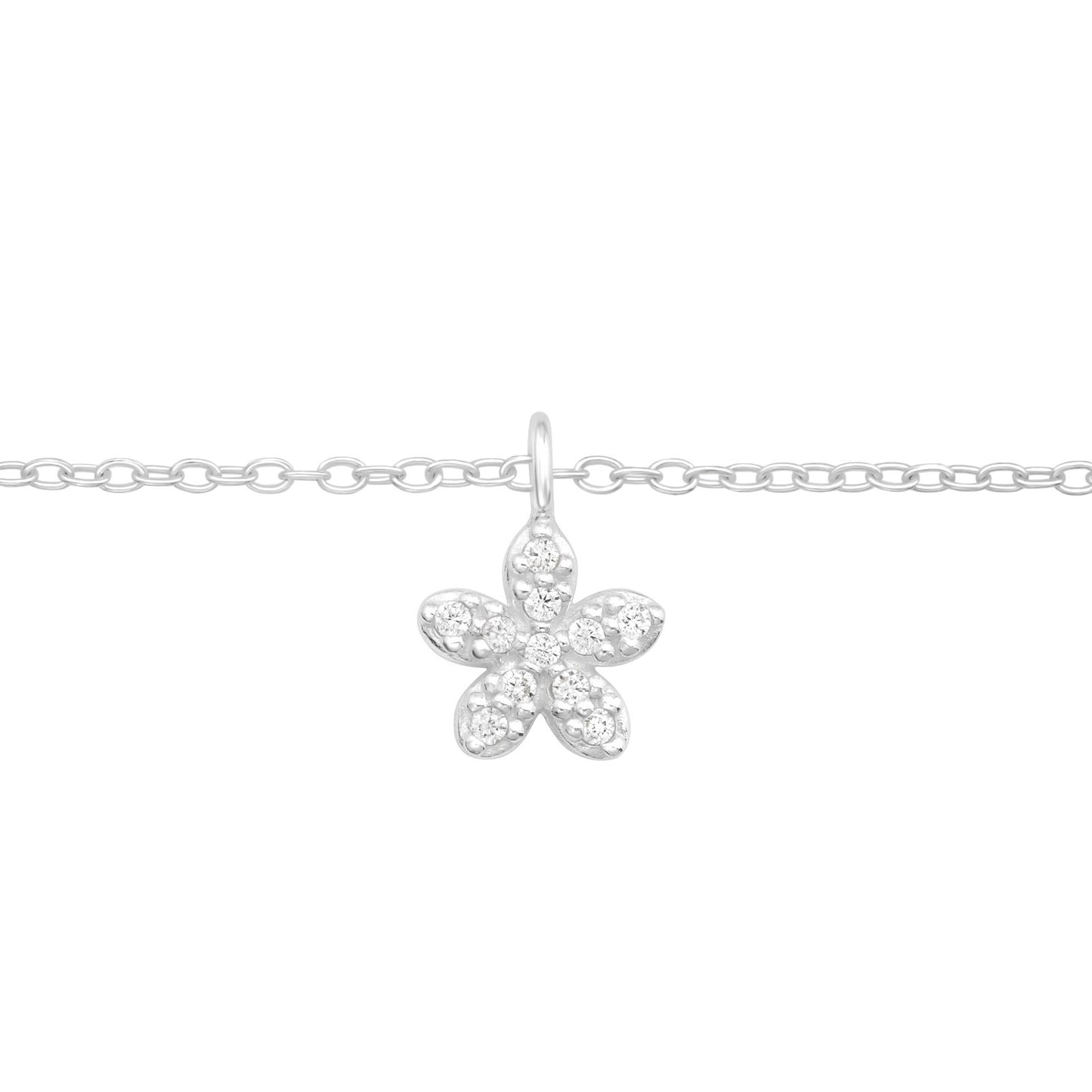 Sterling Silver Anklet with Dainty CZ Flower Charm