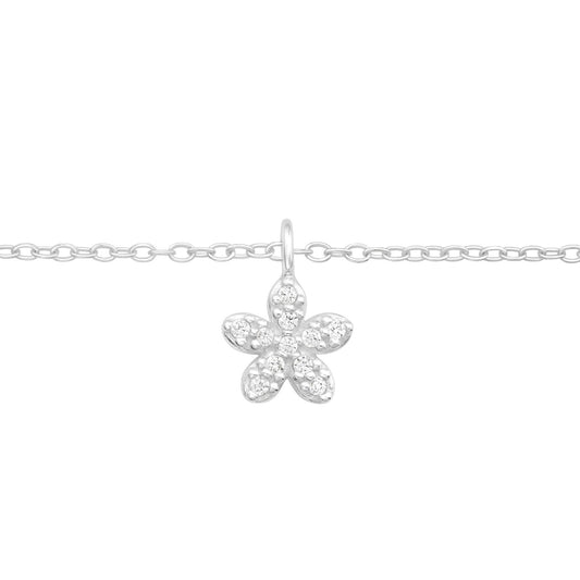 Sterling Silver Anklet with Dainty CZ Flower Charm