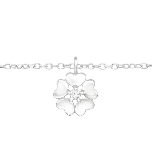 Sterling Silver Anklet with Dainty Flower Heart Charm