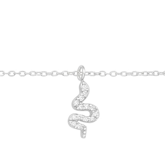 Sterling Silver Anklet with Dainty CZ Snake Charm