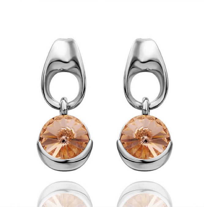 Silvertone Peach Swarovski Crystals Drop Earrings