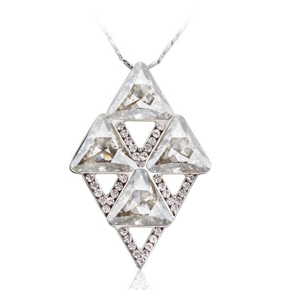 Silvertone Geometric Pendant Necklace with Swarovski Crystals