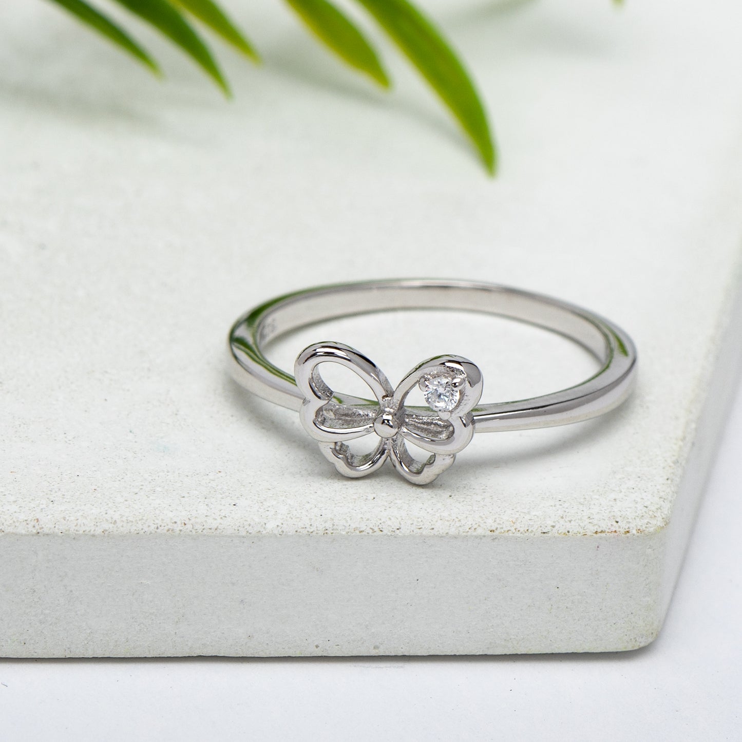 Cubic Zirconia & Sterling Silver Open Dainty Butterfly Openwork Ring