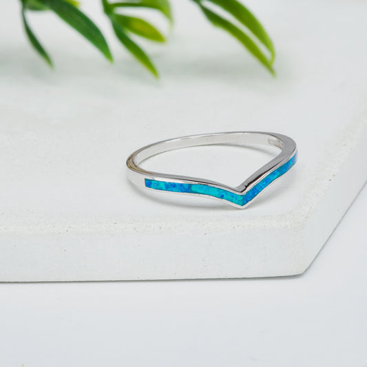 Lab-created Blue Opal & Sterling Silver V-Shaped Band