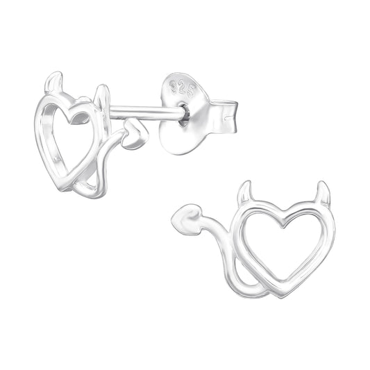 Sterling Silver Devil Heart Stud Earrings