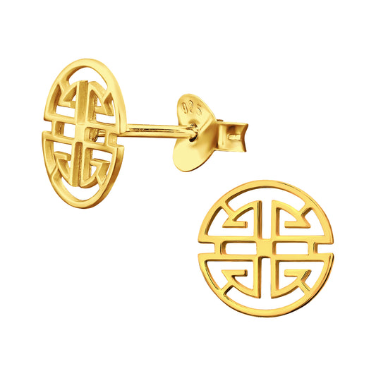 Sterling Silver 18k Gold-Plated Iching Stud Earrings