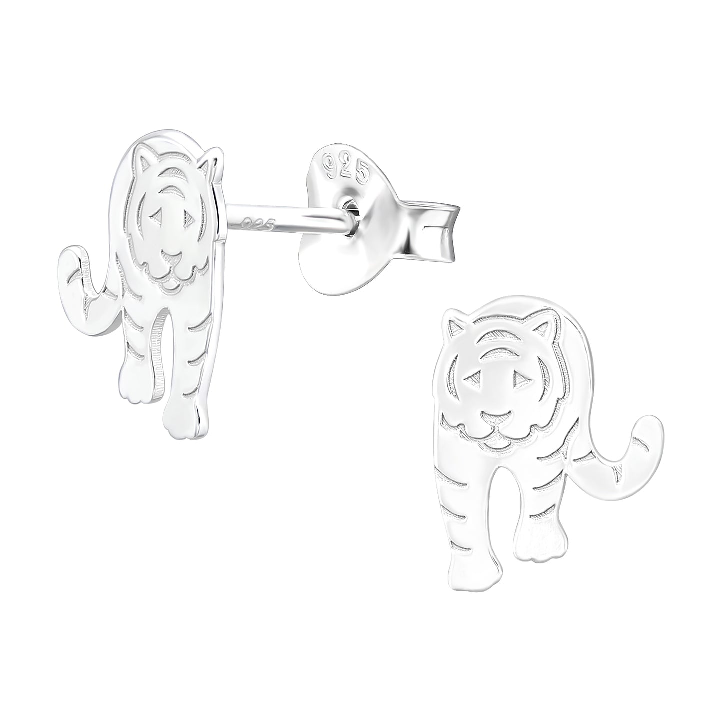 Sterling Silver Tiger Stud Earrings