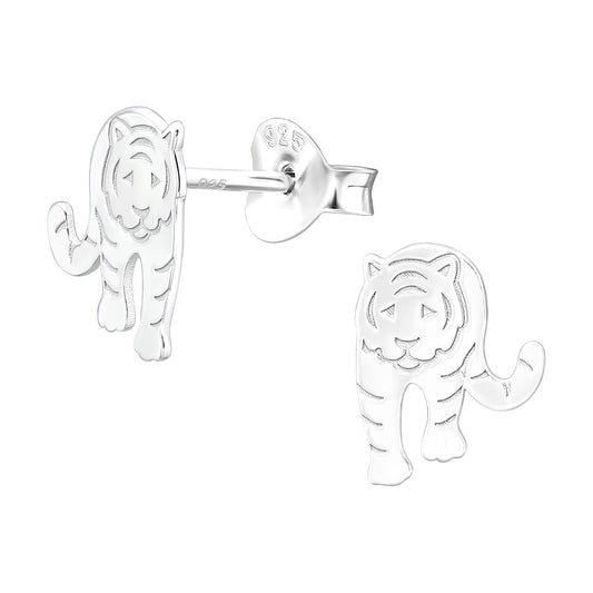 Sterling Silver Tiger Stud Earrings