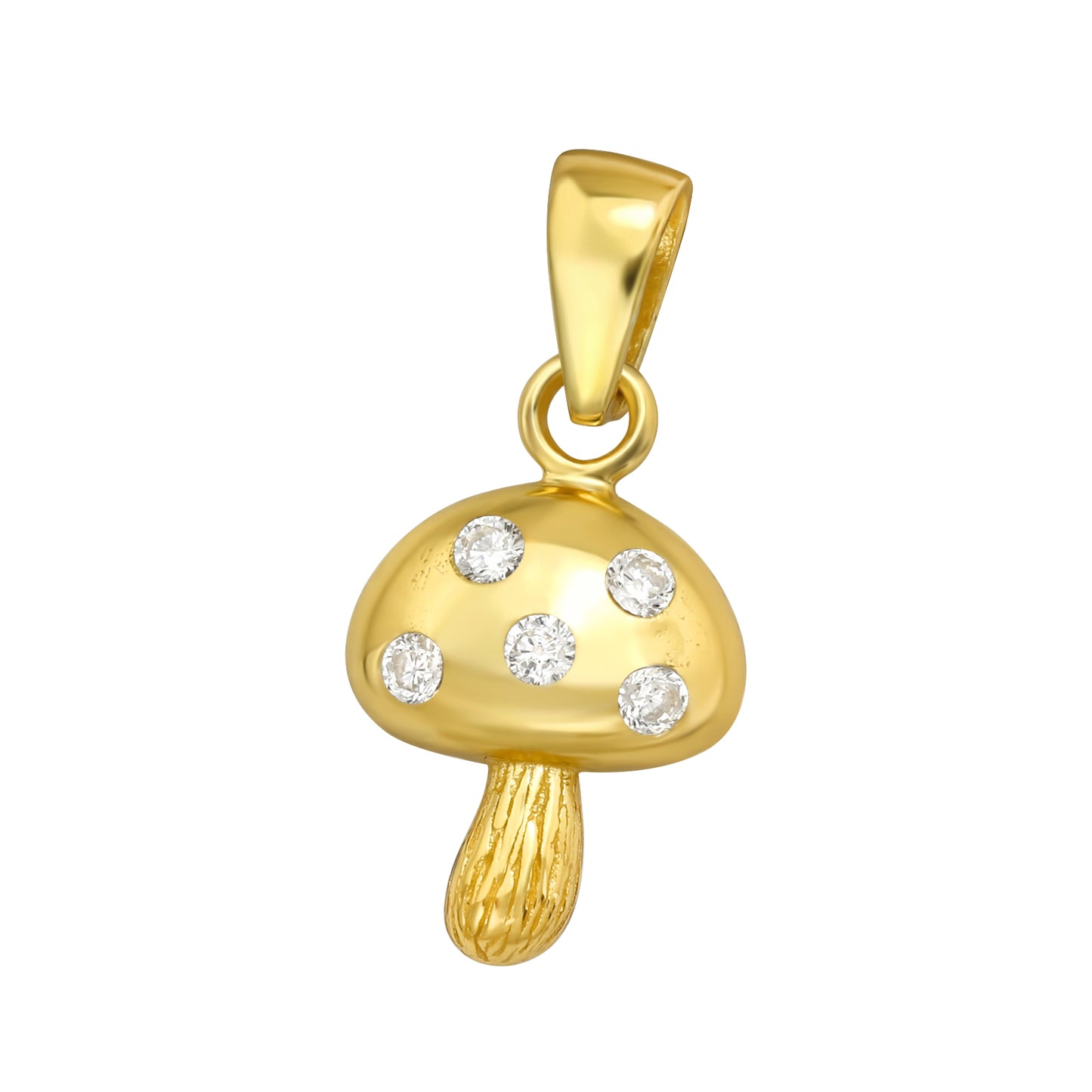 Cubic Zirconia & Sterling Silver 18k Gold-Plated Mushroom Pendant