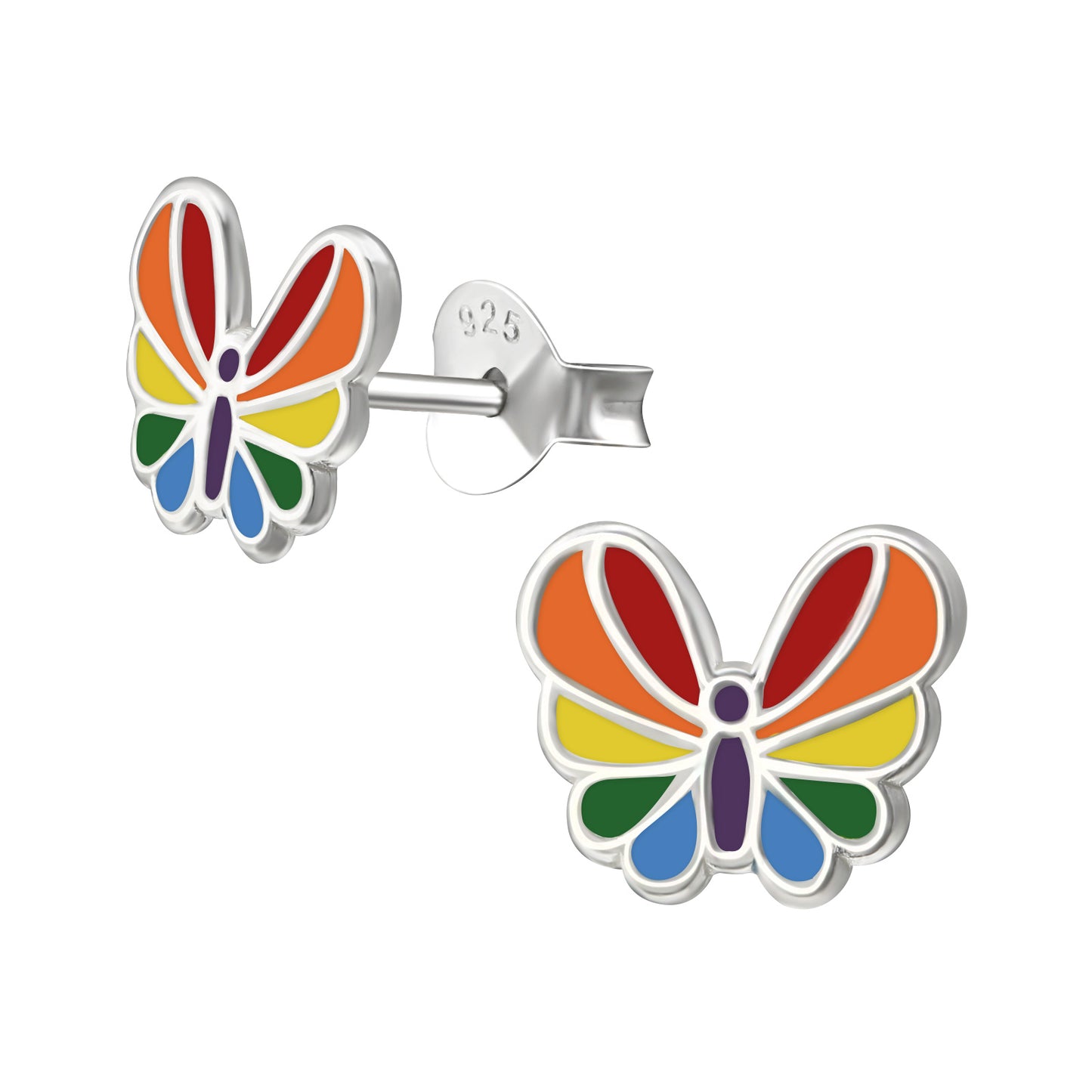 Sterling Silver Multi-Colored Butterfly Stud Earrings