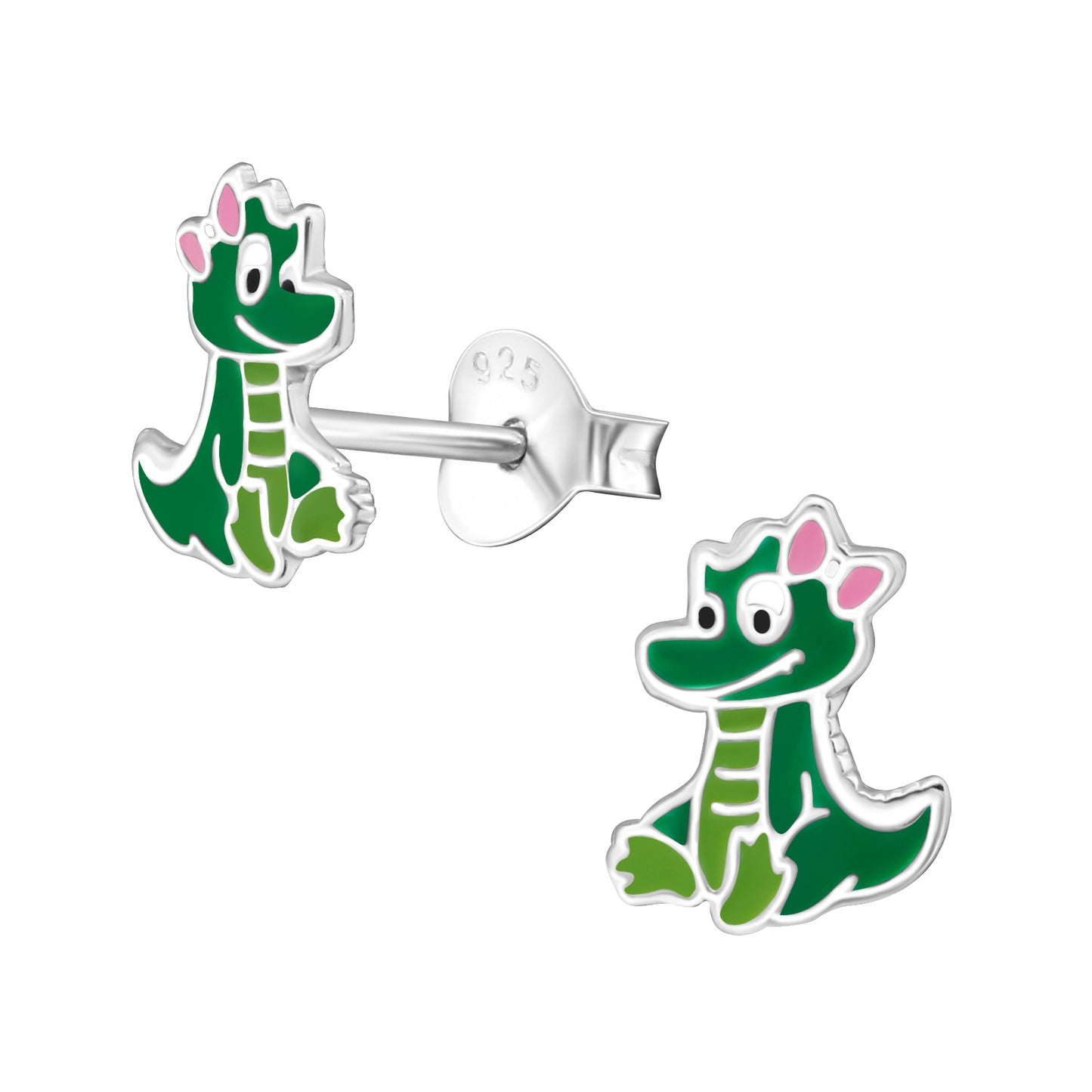 Sterling Silver Green Dino with Pink Bow