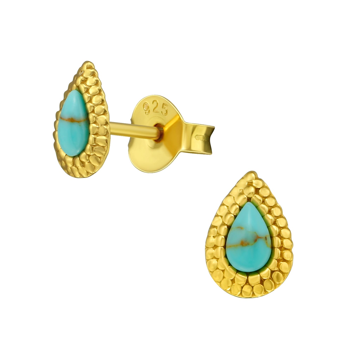 Teal Howlite & Sterling Silver 18k Gold-Plated Teardrop Stud Earrings