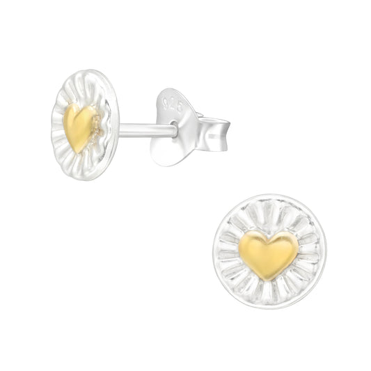 Two-Tone Sterling Silver Embossed Heart Stud Earrings