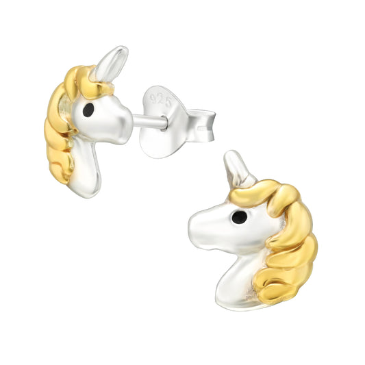 Sterling Silver 18k Gold-Plated Unicorn Stud Earrings