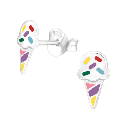 Sterling Silver Multi-coloured Ice Cream Cone Stud Earrings