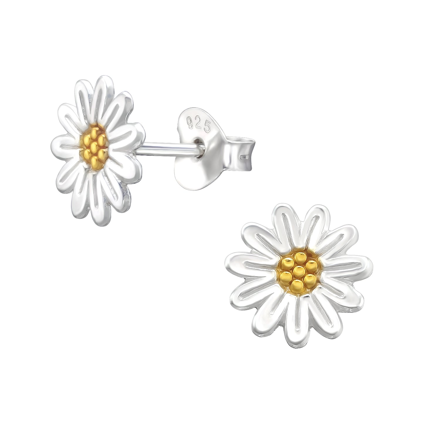 Two-Tone Sterling Silver Daisy Stud Earrings