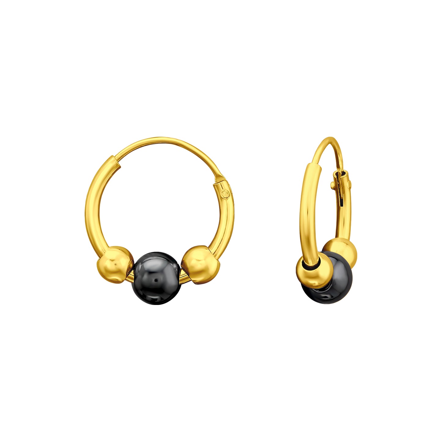 Sterling Silver 18k Gold-Plated Hematite Bali Hoop Earrings