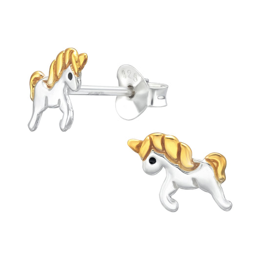 Two-Tone Running Unicorn Stud Earrings