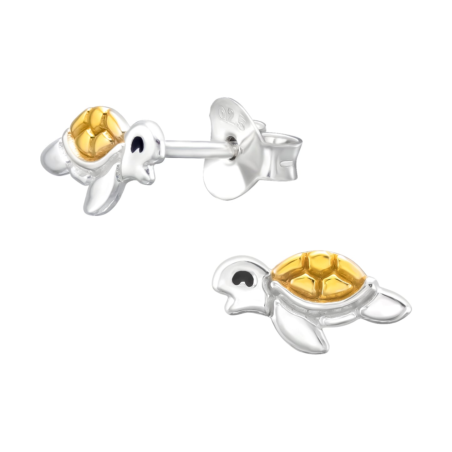 Two-Tone Sterling Silver 18k Gold-Plated Ocean Turtle Stud Earrings