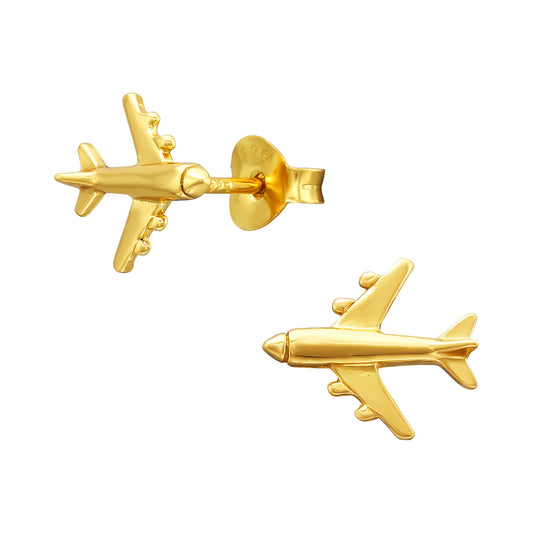 Sterling Silver 18k Gold-Plated Airplane Stud Earrings