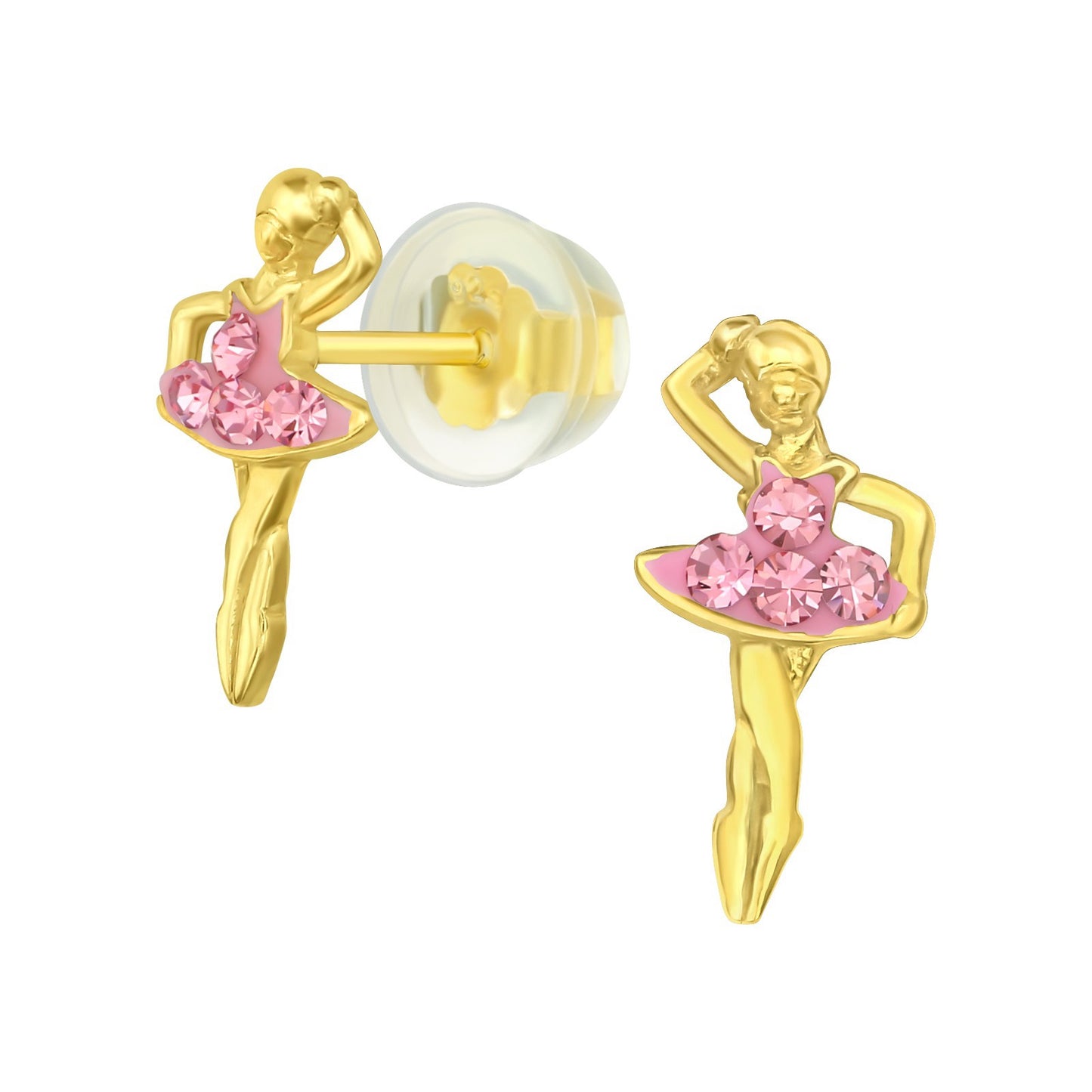 Sterling Silver 18k Gold-Plated Pink Ballet Dancer with Cubic Zirconia