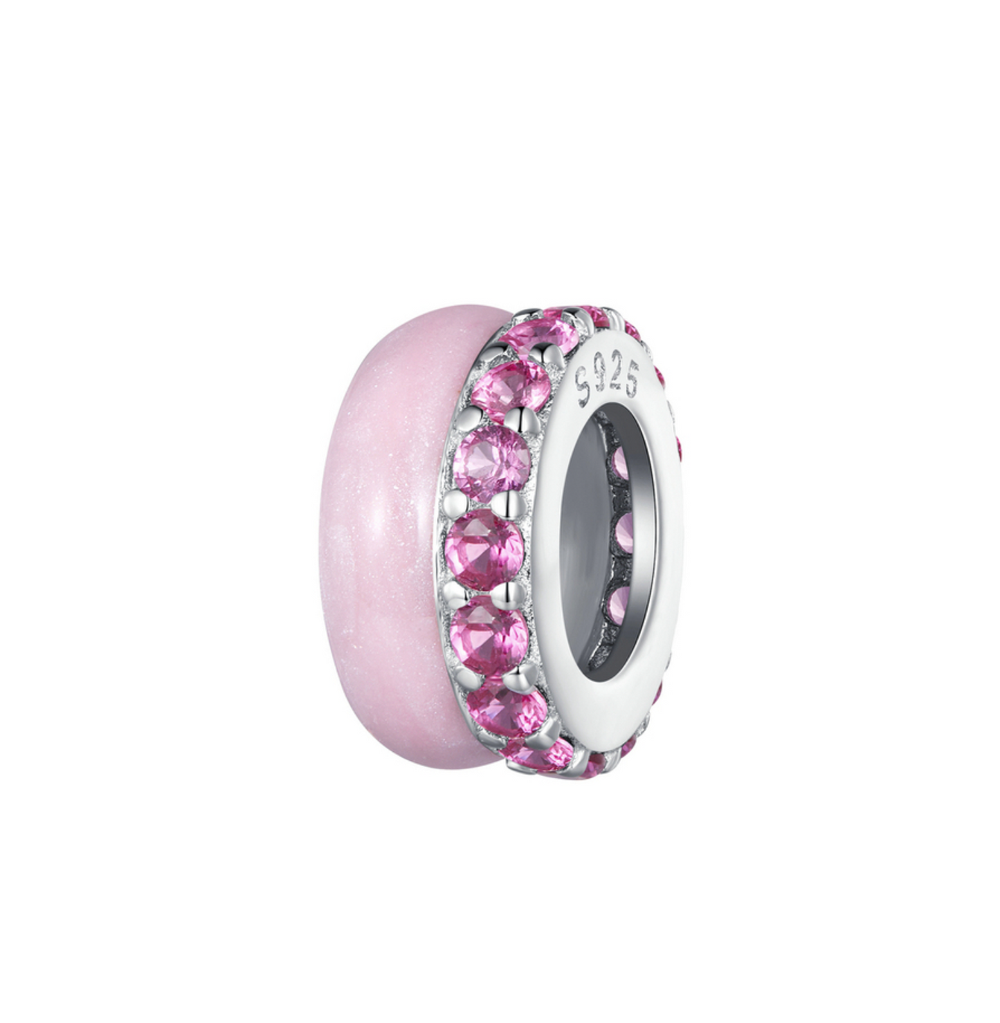 Pink & Sterling Silver Dual Pavé Rondelle Bead Charm