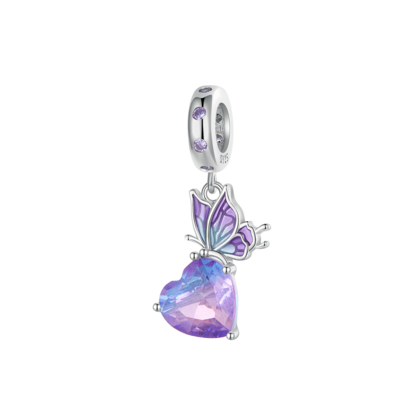 Purple Cubic Zirconia & Sterling Silver Heart Charm