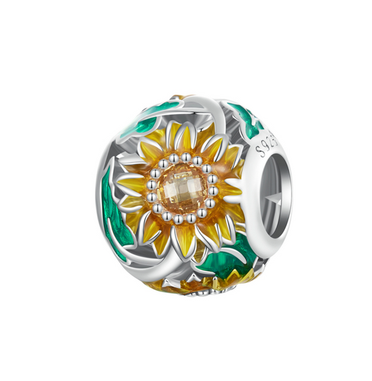 Yellow & Sterling Silver Sunflower Round Charm