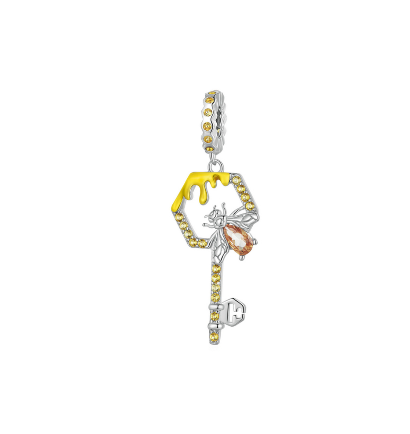 Yellow Cubic Zirconia & Sterling Silver Honey Comb Charm