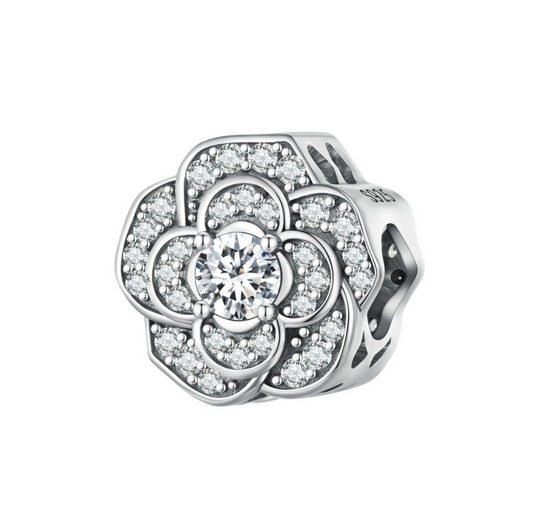 Cubic Zirconia & Sterling Silver Rose Petal Charm