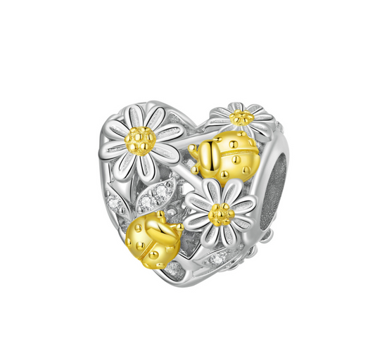 Goldtone & Sterling SilverDaisy & Bee Heart Charm