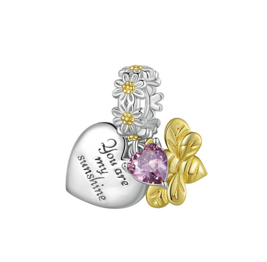 Purple Cubic Zirconia & Sterling Silver 'Sunshine' Heart Charm