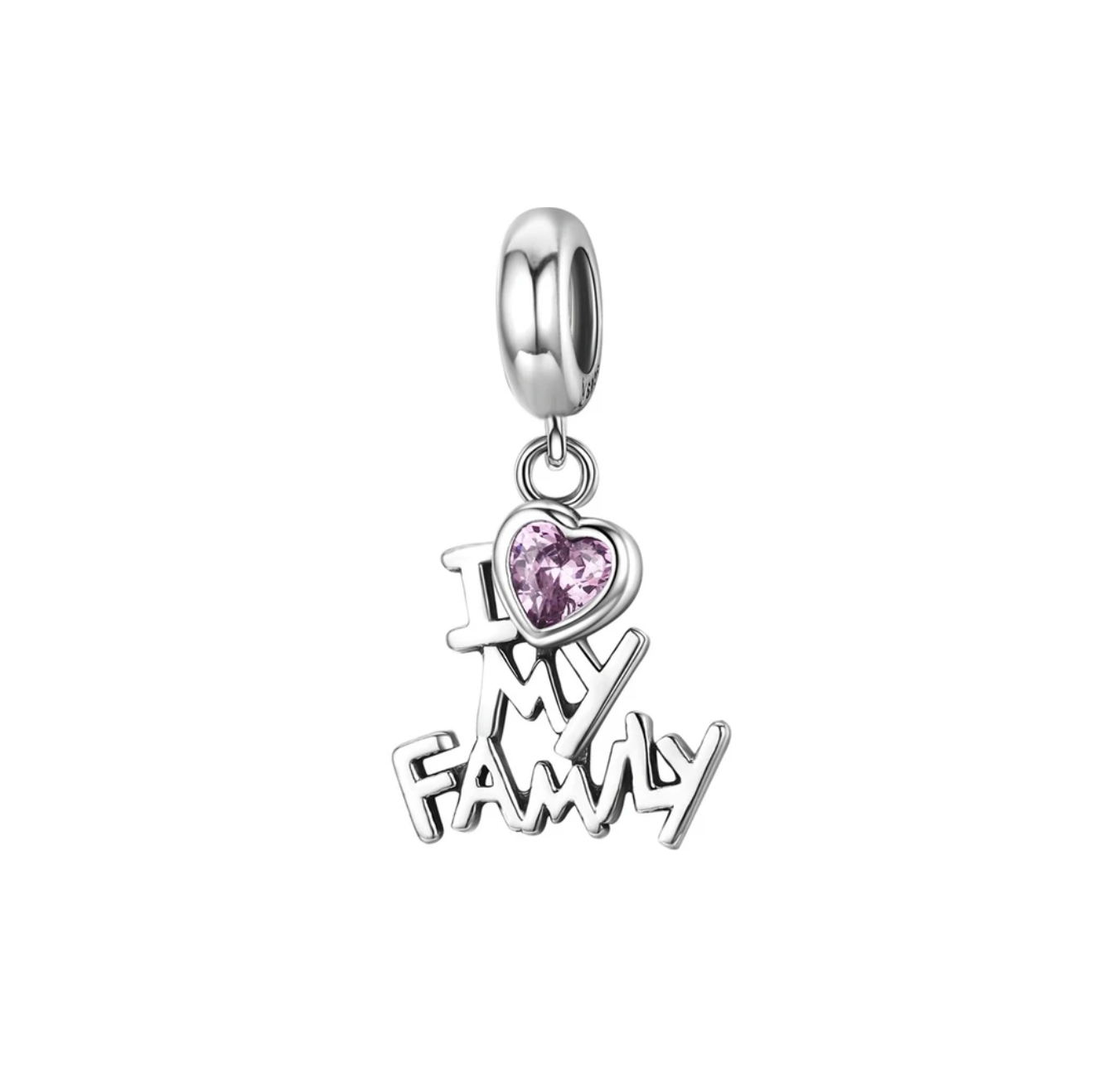 Pink Cubic Zirconia & Sterling Silver 'My Family' Charm