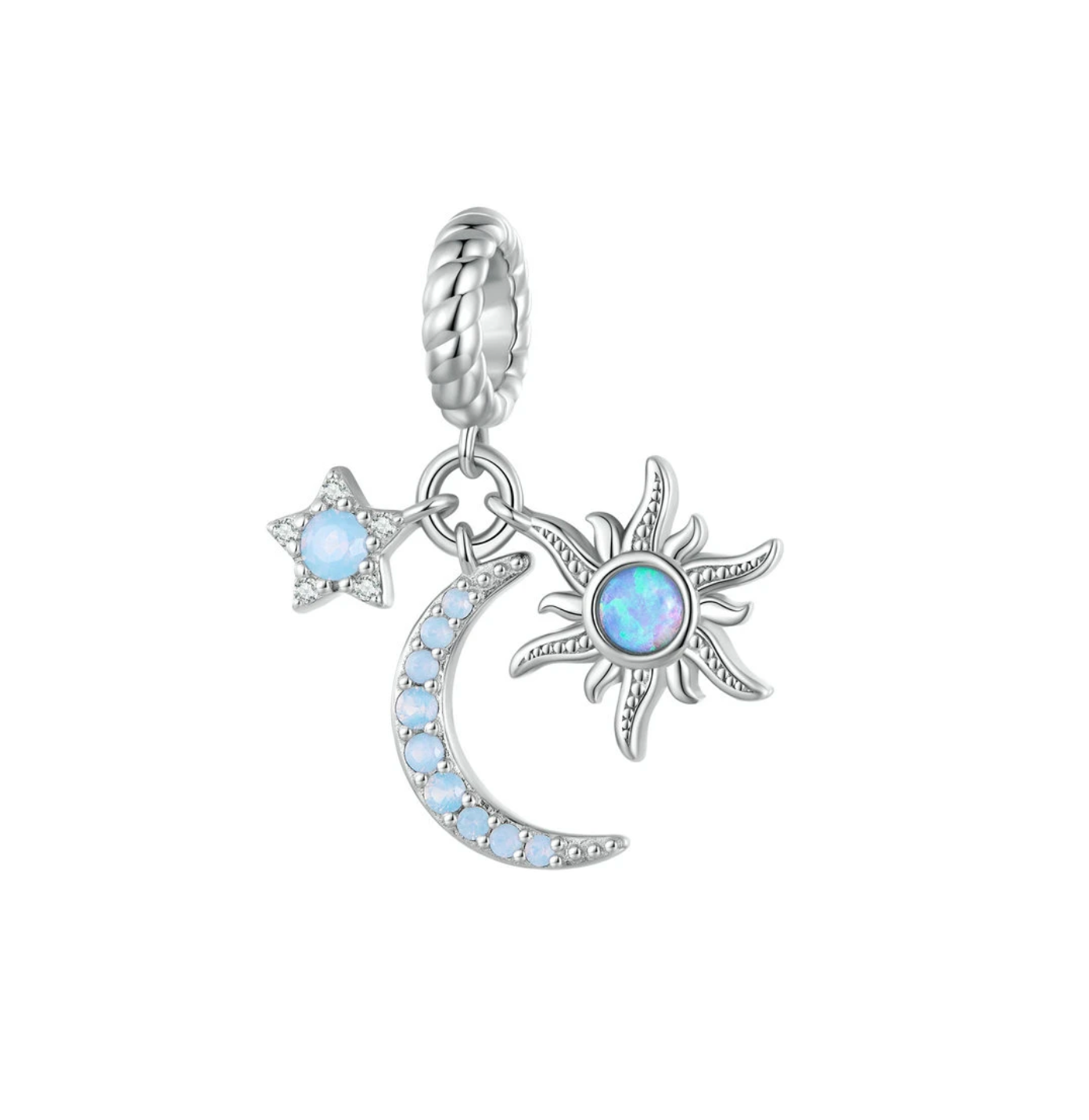 Blue Cubic Zirconia & Sterling Silver Moon & Sun Charm