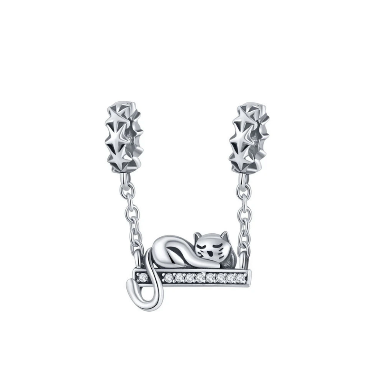 Cubic Zirconia & Sterling Silver Cat On A Ledge Charm