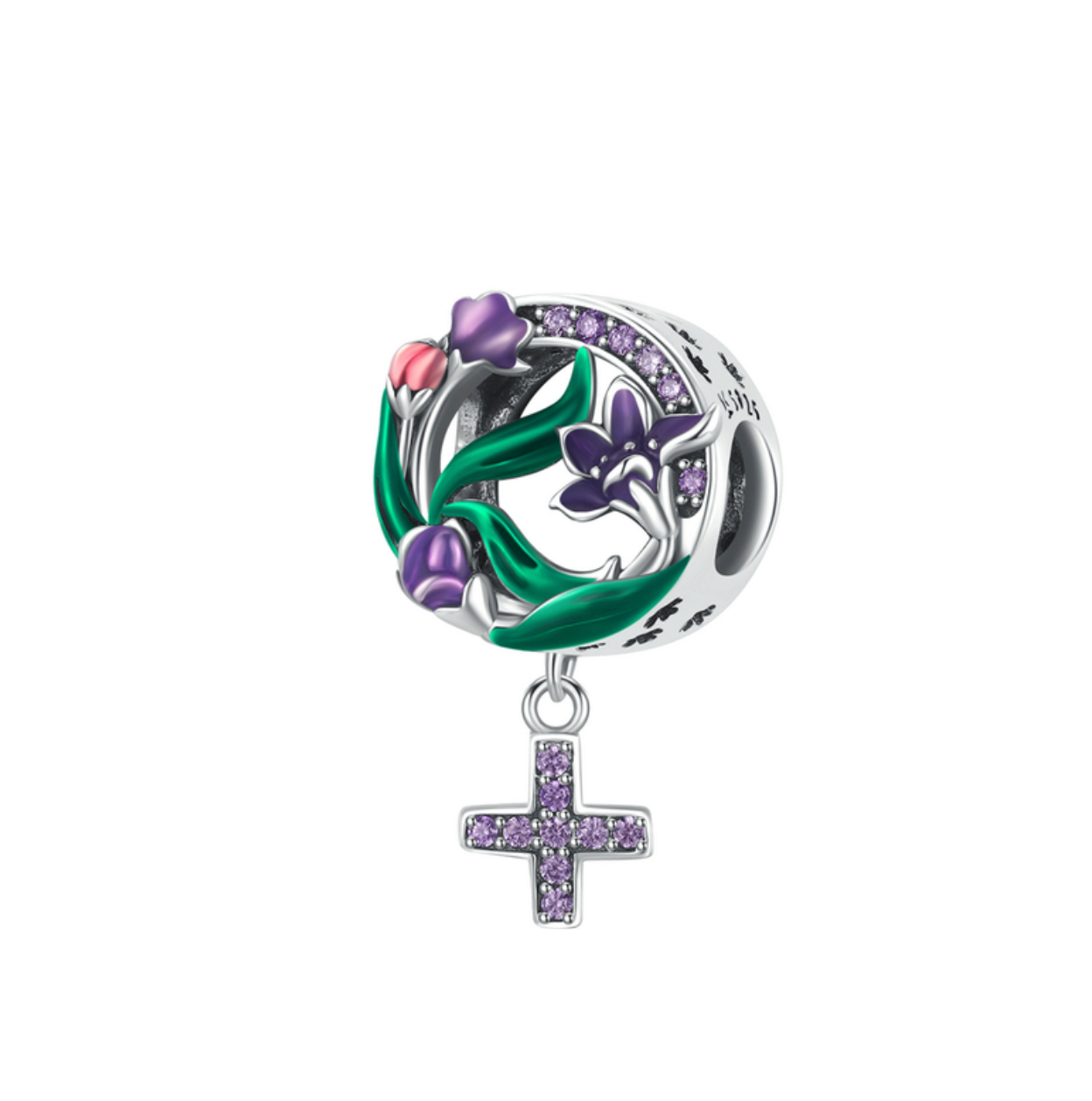 Purple Cubic Zirconia & Sterling Silver Circle Garden Charm