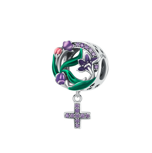 Purple Cubic Zirconia & Sterling Silver Circle Garden Charm