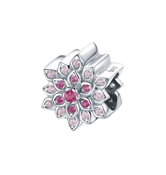 Pink Cubic Zirconia & Sterling Silver Lotus Flower Charm